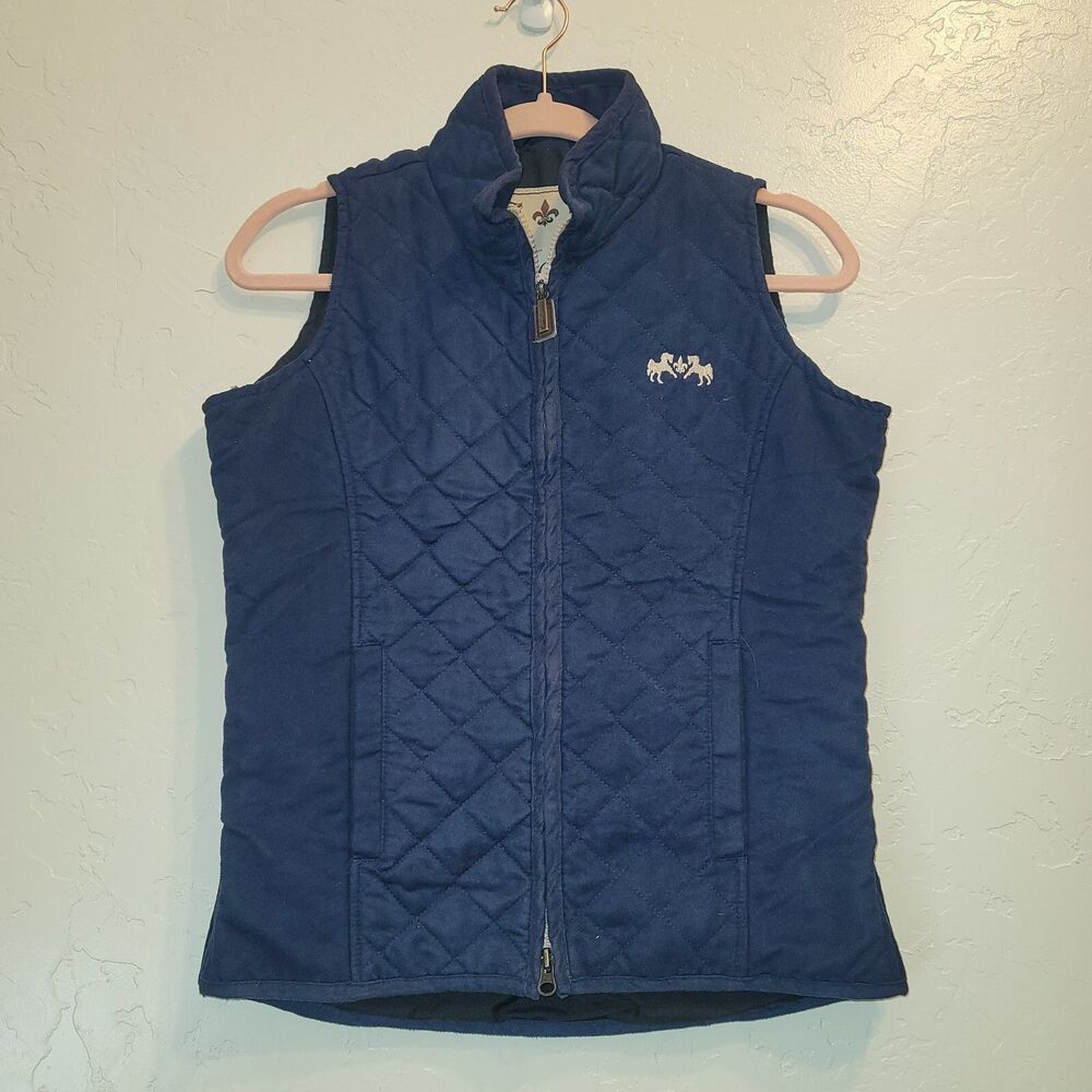 Equine Couture Womenโs XS Navy Blue Quilted Spinnaker Microsuede Vest Equestrian